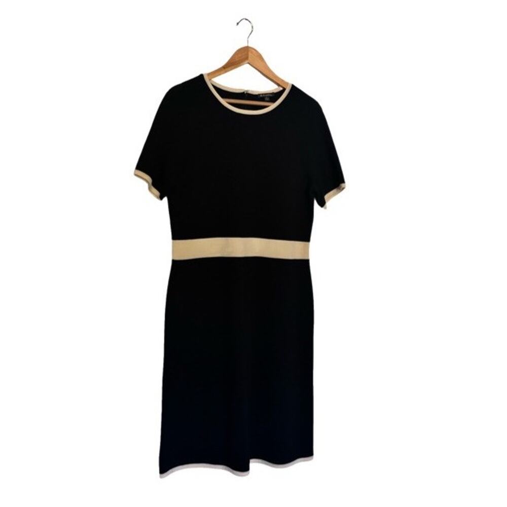Brooks Brothers Wool Dress Merino Black Knit Colorblock Size Large Office FLAWED
